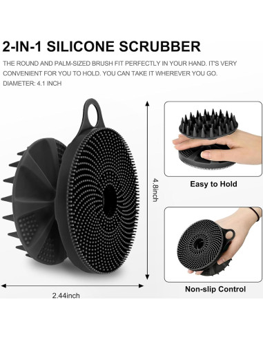 Cepillo de Ducha Silicona 2 en 1 INNERNEED Negro - Masajeador Cuero Cabelludo