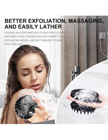 Cepillo de Ducha Silicona 2 en 1 INNERNEED Negro - Masajeador Cuero Cabelludo