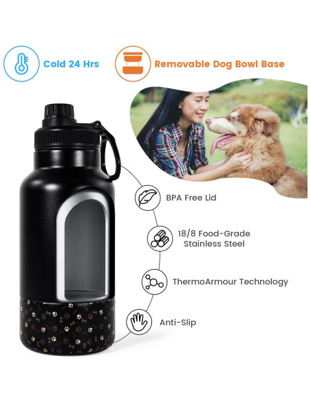 Botella de Agua Portátil para Perros AGH 0.95L Doble Pared Negro Botella de Agua Portátil para Perros AGH 0.95L Doble Pared Negro