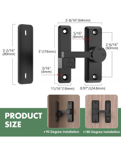 Cerradura Deslizante de Puerta Mixizigoz 90/180 Grados Zinc Negro 2