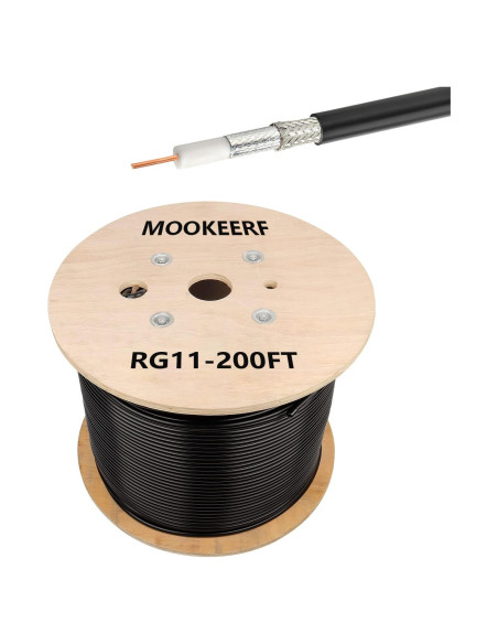 Cable Coaxial RG11 61m MOOKEERF 75 Ohm Baja Pérdida Cable Coaxial RG11 61m MOOKEERF 75 Ohm Baja Pérdida