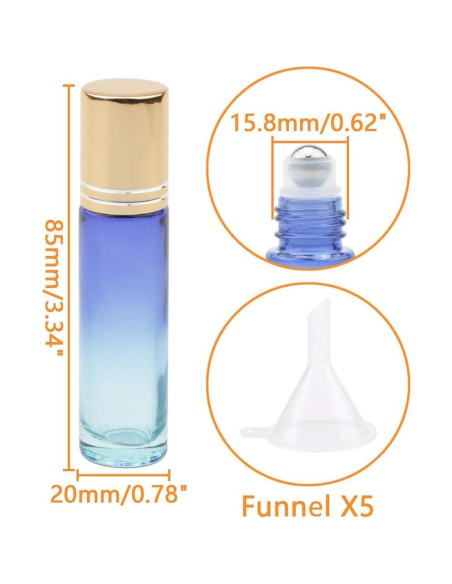 Ellbest 10pcs Botellas Rodantes de Vidrio 10ml Degradado Azul Ellbest 10pcs Botellas Rodantes de Vidrio 10ml Degradado Azul