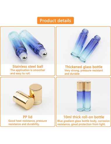 Ellbest 10pcs Botellas Rodantes de Vidrio 10ml Degradado Azul
