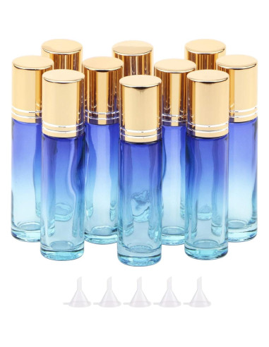 Ellbest 10pcs Botellas Rodantes de Vidrio 10ml Degradado Azul