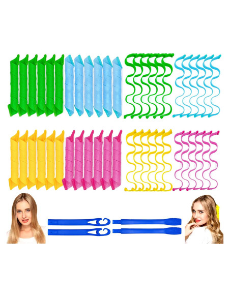 48 Rulos para Cabello Sin Calor Nerjan 30 cm - Espiral y Onda 48 Rulos para Cabello Sin Calor Nerjan 30 cm - Espiral y Onda