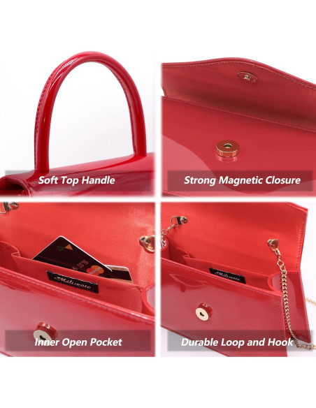 Bolso de Noche para Mujeres Milisente Clutch Rojo Brillante Bolso de Noche para Mujeres Milisente Clutch Rojo Brillante