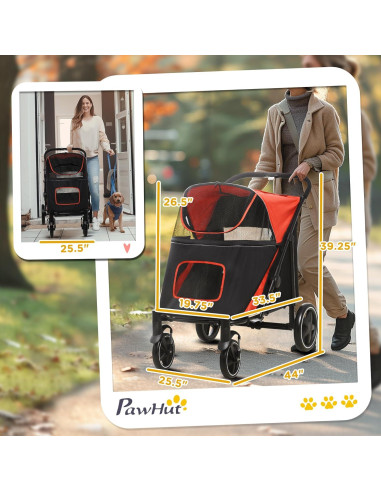 Carrito Plegable para Perros PawHut Rojo hasta 30 kg
