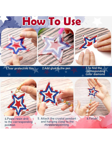 Kit de Arte de Diamante Tradder 6 Pcs Patriótico 4 de Julio