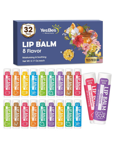 Paquete de 32 Bálsamos Labiales Naturales YesBes - 8 Sabores