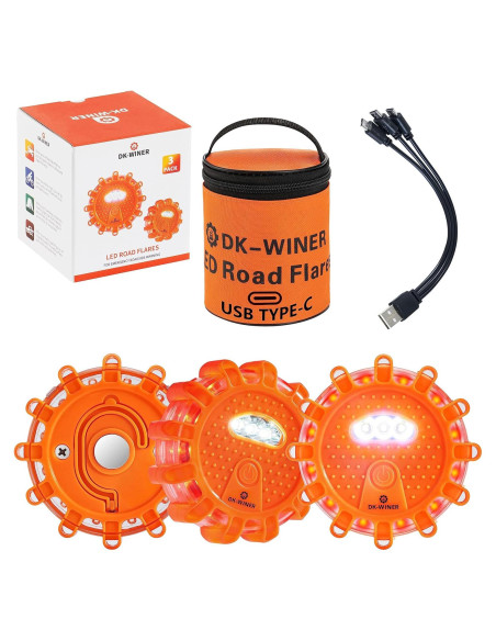 Kit de Flares LED de Emergencia DK-WINER 3pack Recargable Kit de Flares LED de Emergencia DK-WINER 3pack Recargable