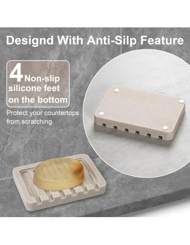 Jabonera Autodrenante UHEY HOME Beige Rectangular 13.2x8.9 cm