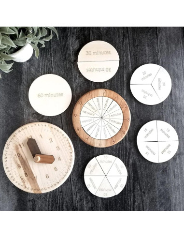 Reloj de Aprendizaje de Fracciones MerryHeart - Madera 29 Piezas