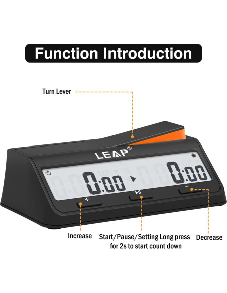 Reloj de Ajedrez Digital LEAP con Bonificación y Alarma Reloj de Ajedrez Digital LEAP con Bonificación y Alarma