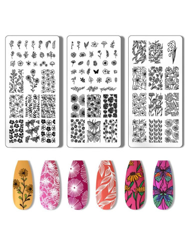 Kit de Estampado de Uñas PH PandaHall 3 Placas Acero Inoxidable