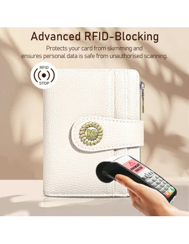 Billetera Bifold RFID Beige Kelvoris para Mujeres con Monedero