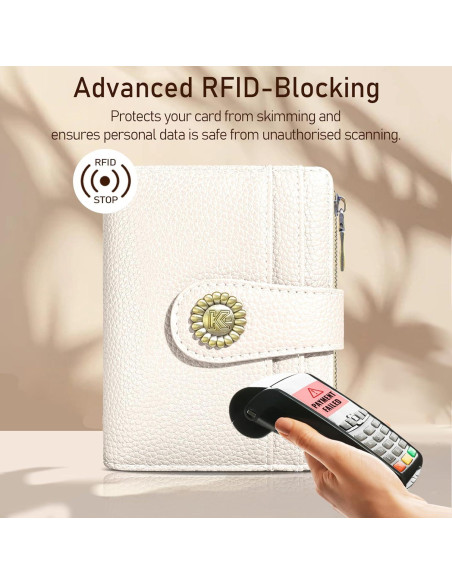 Billetera Bifold RFID Beige Kelvoris para Mujeres con Monedero Billetera Bifold RFID Beige Kelvoris para Mujeres con Monedero