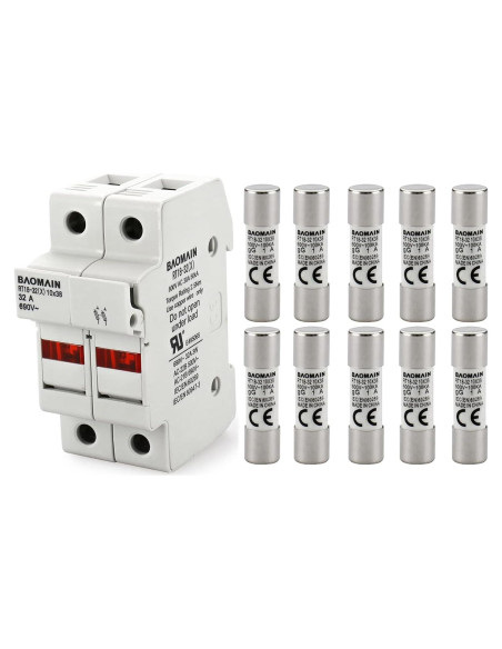 Portafusibles RT18-32 Baomain con 10 Fusibles Cerámicos 1A Portafusibles RT18-32 Baomain con 10 Fusibles Cerámicos 1A