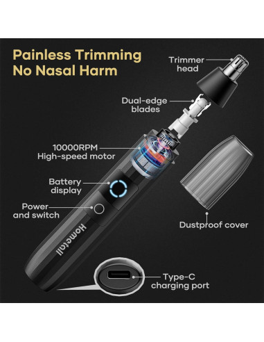 Recortador de Vello Nasal Hometall NHT01 Recargable IPX7