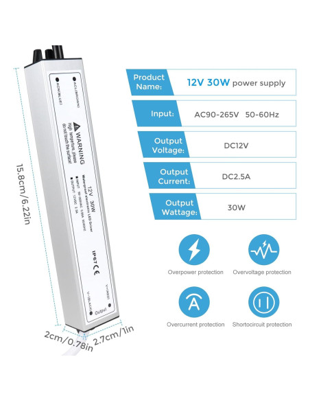 Fuente de Alimentación LED 12V 30W Jiasi IP67 Impermeable Fuente de Alimentación LED 12V 30W Jiasi IP67 Impermeable