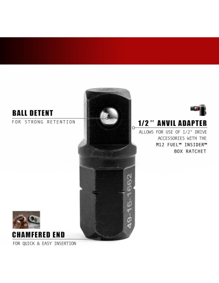 Adaptador de Anvil 1/2" Milwaukee 49-16-1662 para Ratchet Adaptador de Anvil 1/2" Milwaukee 49-16-1662 para Ratchet