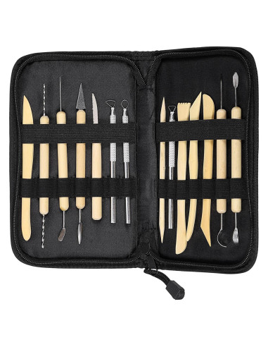 Kit de Escultura en Arcilla 14 Piezas HARFINGTON - Mango de Madera y Acero Inoxidable