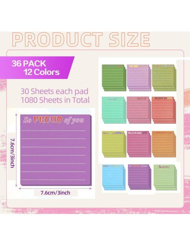36 Notas Adhesivas Motivacionales TINSKY 7.62x7.62cm Colores Vivos