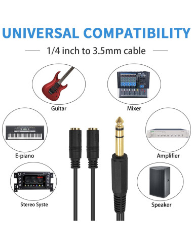 Adaptador Estéreo Poyiccot 1/4 a 3.5mm 20cm TRS
