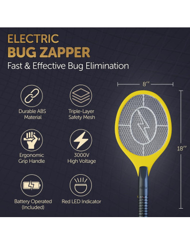 Racleta Eléctrica para Mosquitos ASISNAI - 3000 Voltios Amarillo