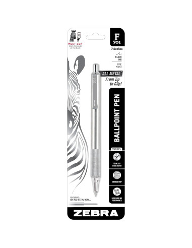 Bolígrafo retráctil Zebra F-701 acero inoxidable 0.7 mm tinta negra