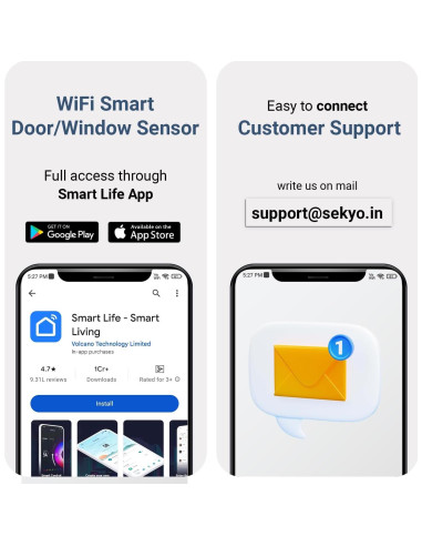 Sensor de Puerta y Ventana WiFi Sekyo - Alerta en App, Compatible con Alexa