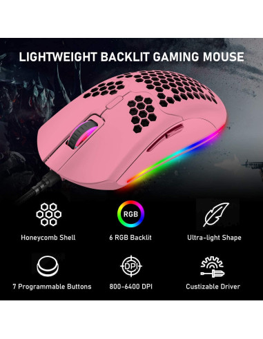 Ratón Gaming Mamba Snake RGB 12000 DPI Ligero 65g Rosa
