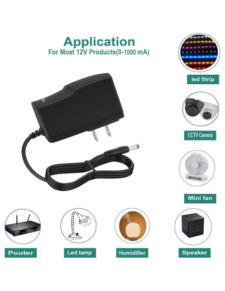 Adaptador de Alimentación 12V 1A YOOFONE AC a DC 100-240V Adaptador de Alimentación 12V 1A YOOFONE AC a DC 100-240V