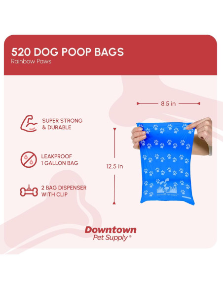 Bolsas de Poop Downtown Pet Supply 520 CT Huellas Arcoíris Bolsas de Poop Downtown Pet Supply 520 CT Huellas Arcoíris