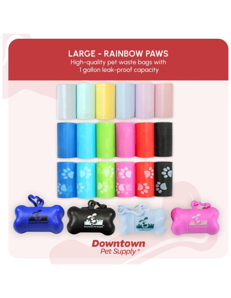Bolsas de Poop Downtown Pet Supply 520 CT Huellas Arcoíris Bolsas de Poop Downtown Pet Supply 520 CT Huellas Arcoíris