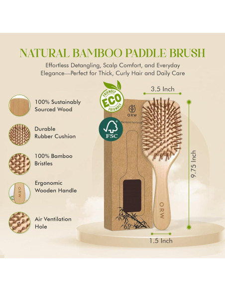 Cepillo Desenredante Grande de Bambú ORW Oren's - Ecológico y Ergonómico Cepillo Desenredante Grande de Bambú ORW Oren's - Ecológico y Ergonómico