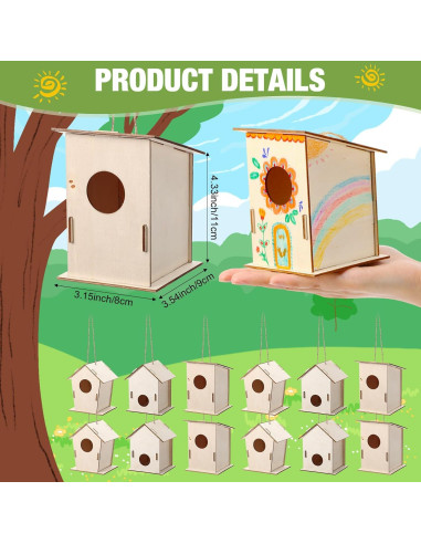 Kit de Manualidades para Niños DoubleFill - 48 Casas para Aves de Madera
