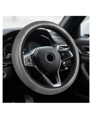 Cubierta de Volante de Coche HQRNYP 38cm Cuero Antideslizante Gris