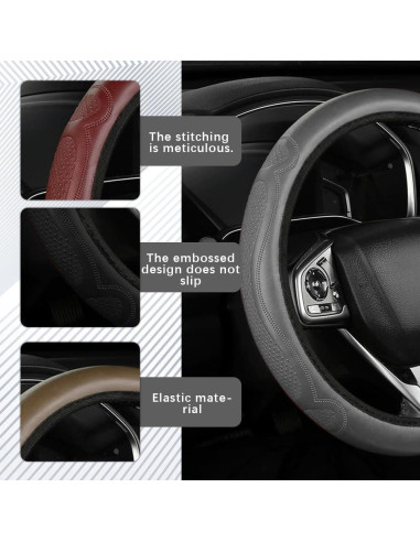 Cubierta de Volante de Coche HQRNYP 38cm Cuero Antideslizante Gris