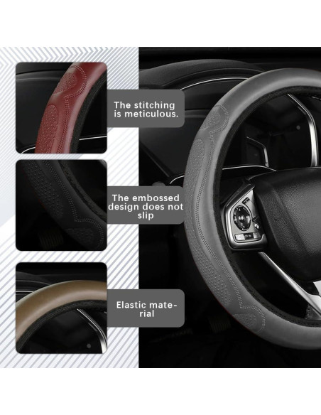 Cubierta de Volante de Coche HQRNYP 38cm Cuero Antideslizante Gris