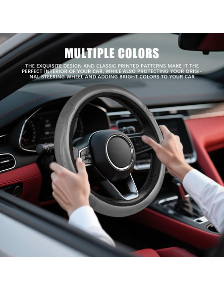 Cubierta de Volante de Coche HQRNYP 38cm Cuero Antideslizante Gris