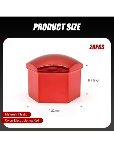 Cubiertas de Tuerca de Rueda Zeathery 20 Pcs Hexagonales Rojo