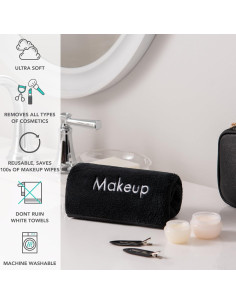 Toallas de Maquillaje Arkwright - Paquete de 6 - Microfibra Suave 33x33cm Negro 2