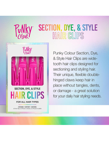 Pinzas para Cabello Punky Colour - 4 Piezas, Antideslizantes