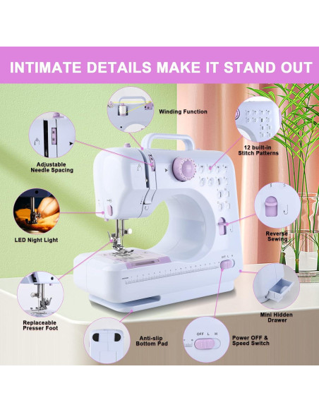 Mini Máquina de Coser JUCVNB para Niños 8-12 Años - Púrpura Mini Máquina de Coser JUCVNB para Niños 8-12 Años - Púrpura