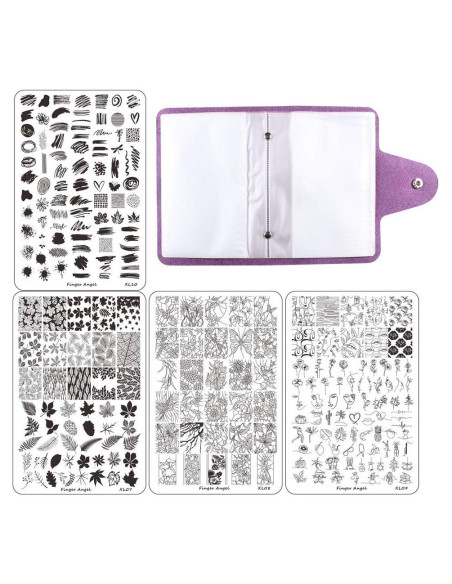 4 Placas de Estampado de Uñas XL HaiQiang con Organizador 4 Placas de Estampado de Uñas XL HaiQiang con Organizador