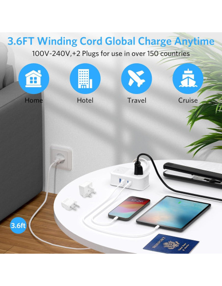 Adaptador de Enchufe de Viaje BESTEK 8 en 1 con USB-C 1.1m Adaptador de Enchufe de Viaje BESTEK 8 en 1 con USB-C 1.1m