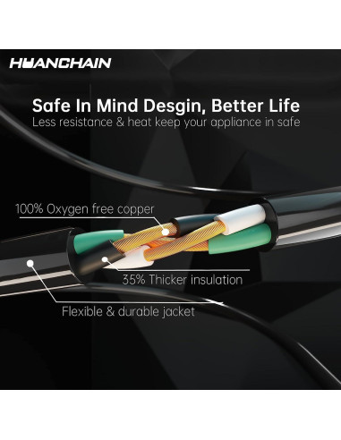 Cable de Extensión HUANCHAIN 0.91 m Negro Impermeable 16AWG