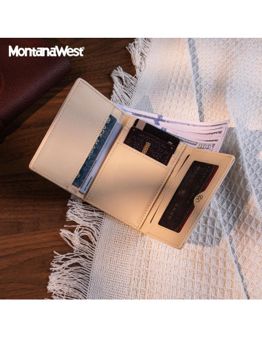 Billetera Trifold Montana West Beige RFID para Mujeres