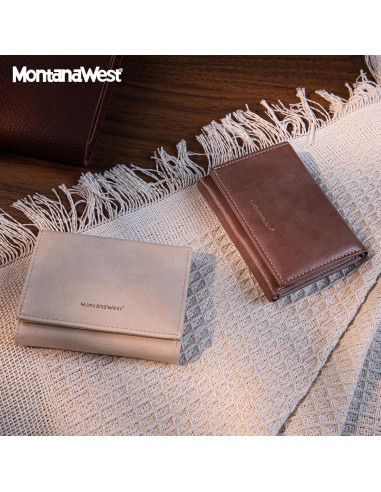Billetera Trifold Montana West Beige RFID para Mujeres