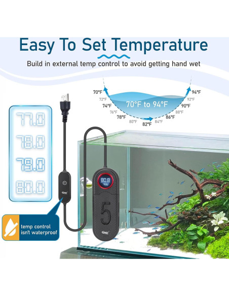 Calentador de Acuario Hygger 500W Irrompible para 227-454L Calentador de Acuario Hygger 500W Irrompible para 227-454L